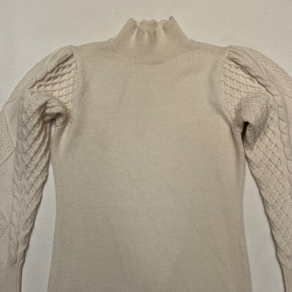 BB Dakota‎ Cream Cable Knit Cottagecore Soft Girl Puff Sleeve Sweater Dress XS - Picture 3 of 9